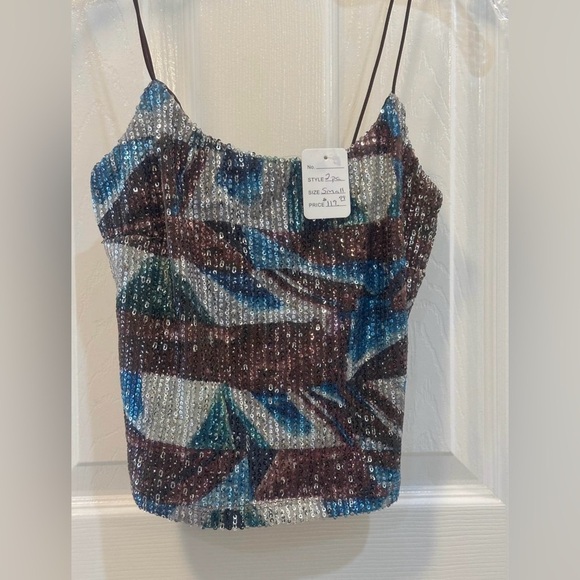 BLANC 2 Piece Maxi Blue Silver Maroon Geo Patterned Sequins Women’s Size XS/S - Picture 1 of 11